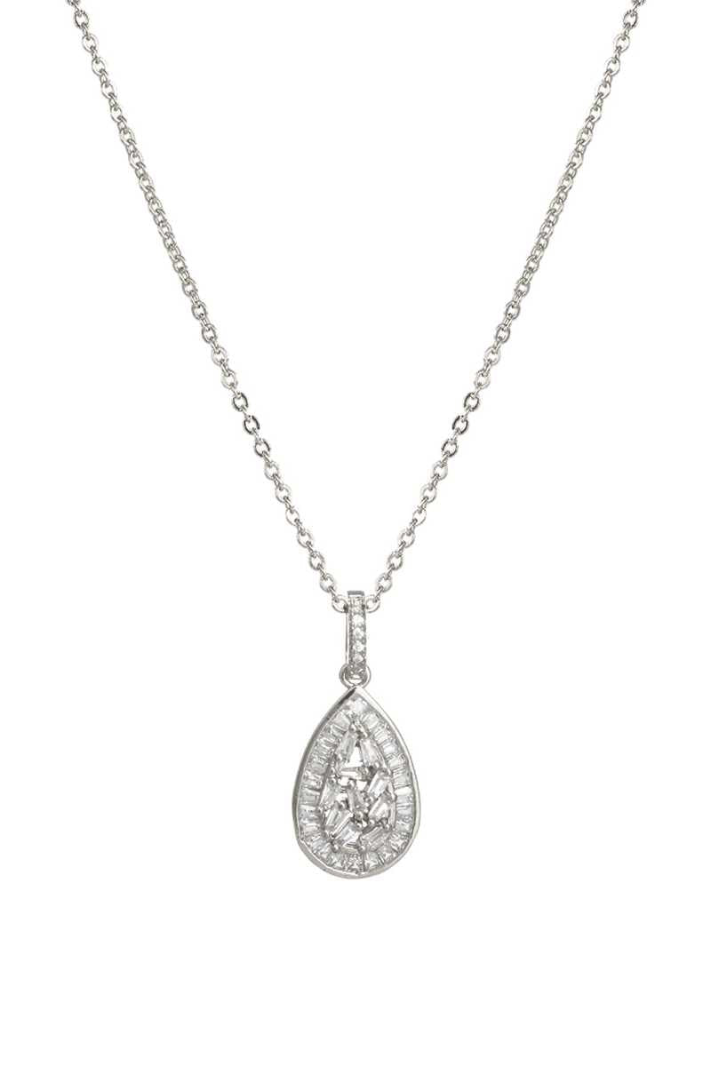 Cubic Zirconia Baguette Teardrop Necklace