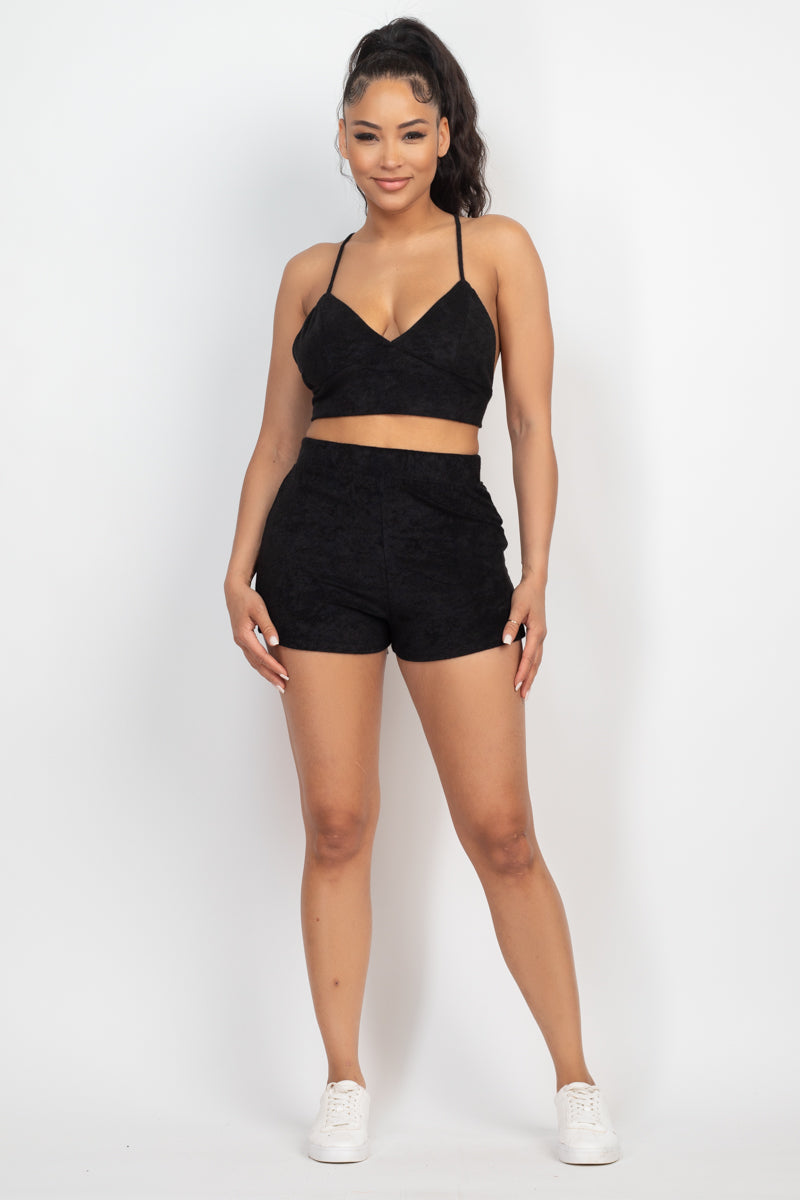 Terry Towel Bralette Top & Mini Shorts Set