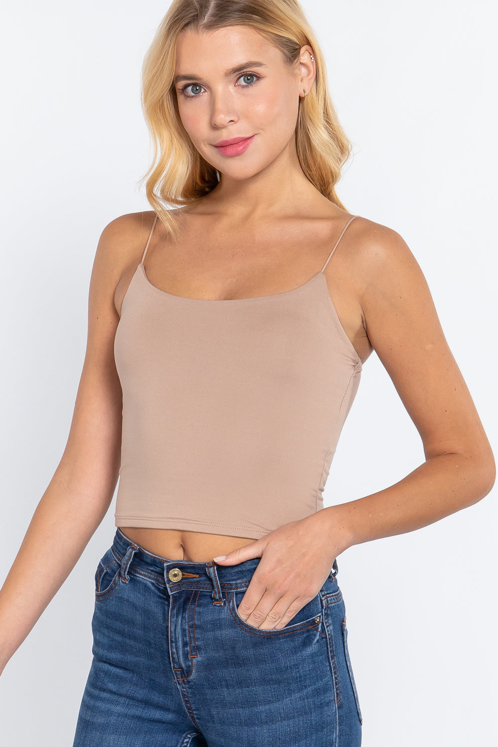 Elastic Strap Two Ply Dty Brushed Knit Cami Top